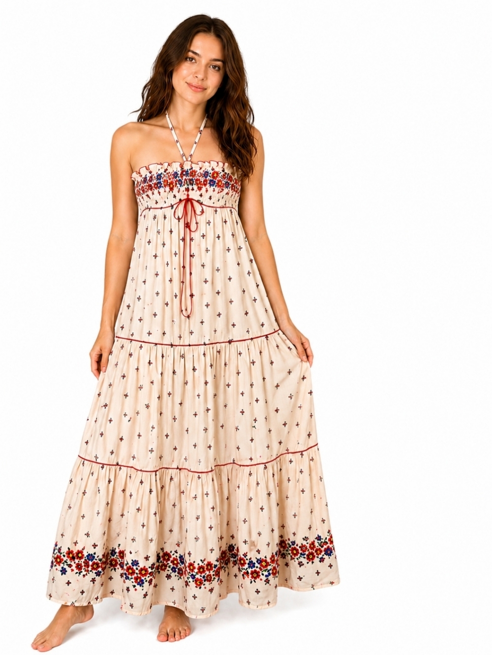 Vtg Jody T California  Floral Maxi Dress Size 9 Boho Smocked Cottagecore